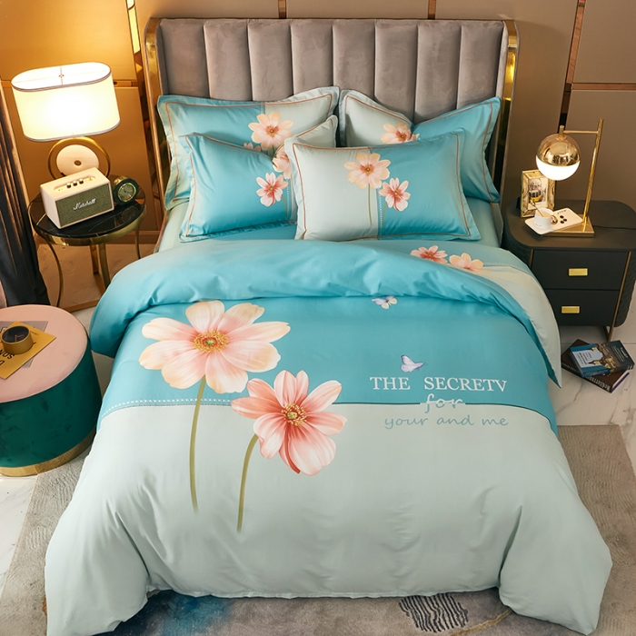 91家纺网 家纺一手货源 找家纺 雲归梦 2021全棉大版四件套中国风花卉朝花夕拾（绿）