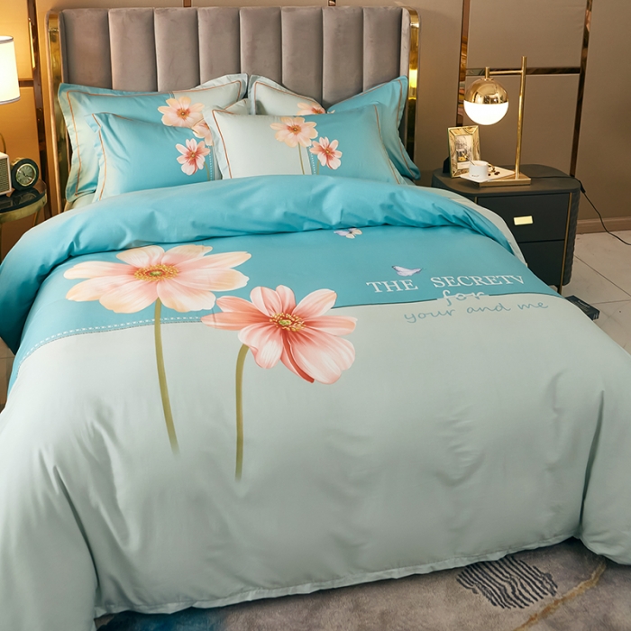 91家纺网 家纺一手货源 找家纺 雲归梦 2021全棉大版四件套中国风花卉朝花夕拾（绿）