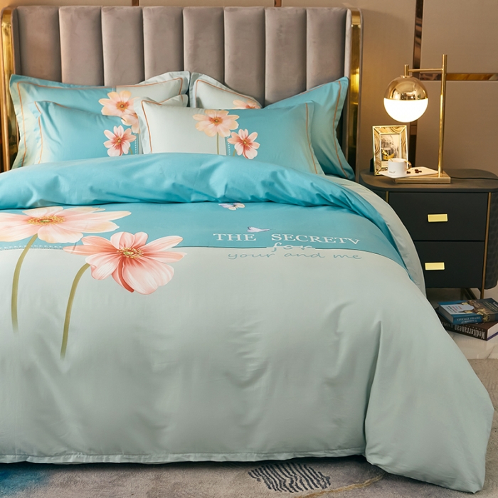 91家纺网 家纺一手货源 找家纺 雲归梦 2021全棉大版四件套中国风花卉朝花夕拾（绿）