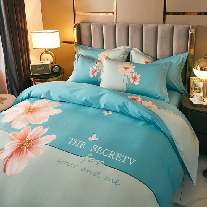 91家纺网 家纺一手货源 找家纺 雲归梦 2021全棉大版四件套中国风花卉朝花夕拾（绿）