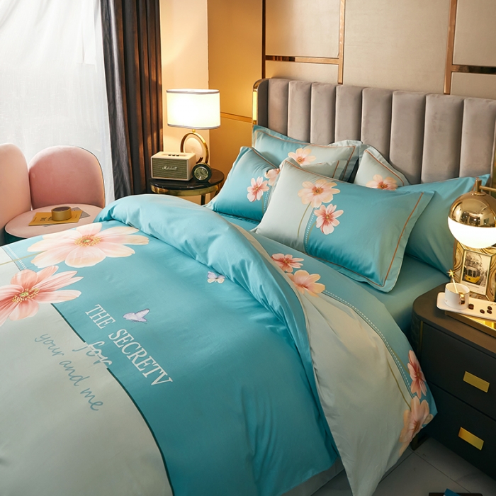 91家纺网 家纺一手货源 找家纺 雲归梦 2021全棉大版四件套中国风花卉朝花夕拾（绿）