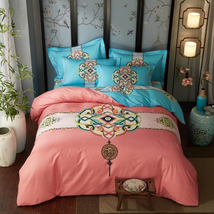 91家纺网 家纺一手货源 找家纺 雲归梦 2021全棉大版四件套中国风花卉 春风南岸