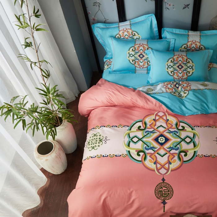 91家纺网 家纺一手货源 找家纺 雲归梦 2021全棉大版四件套中国风花卉 春风南岸