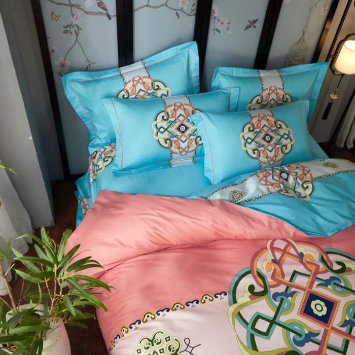 91家纺网 家纺一手货源 找家纺 雲归梦 2021全棉大版四件套中国风花卉 春风南岸