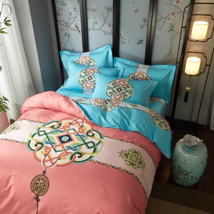 91家纺网 家纺一手货源 找家纺 雲归梦 2021全棉大版四件套中国风花卉 春风南岸