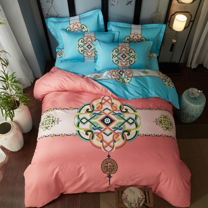 91家纺网 家纺一手货源 找家纺 雲归梦 2021全棉大版四件套中国风花卉 春风南岸