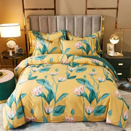 雲归梦 2021全棉大版四件套中国风花卉 蝶依沉香（黄）