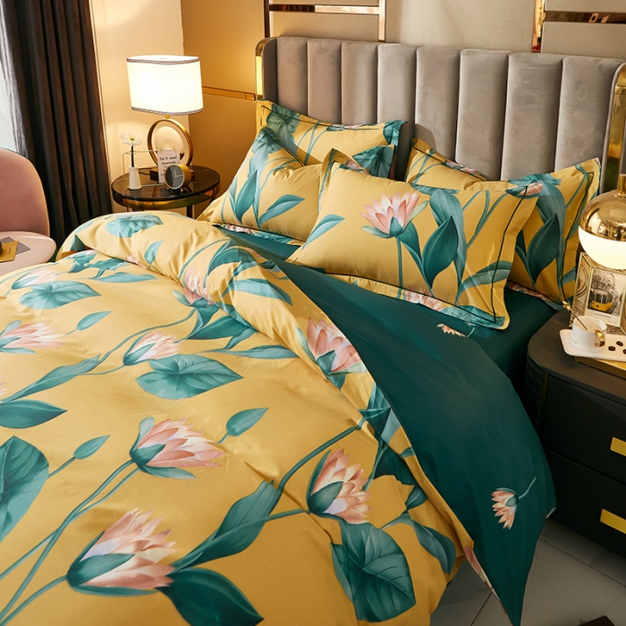 91家纺网 家纺一手货源 找家纺 雲归梦 2021全棉大版四件套中国风花卉 蝶依沉香（黄）