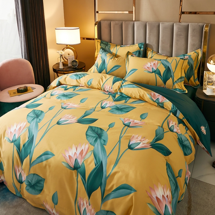 91家纺网 家纺一手货源 找家纺 雲归梦 2021全棉大版四件套中国风花卉 蝶依沉香（黄）