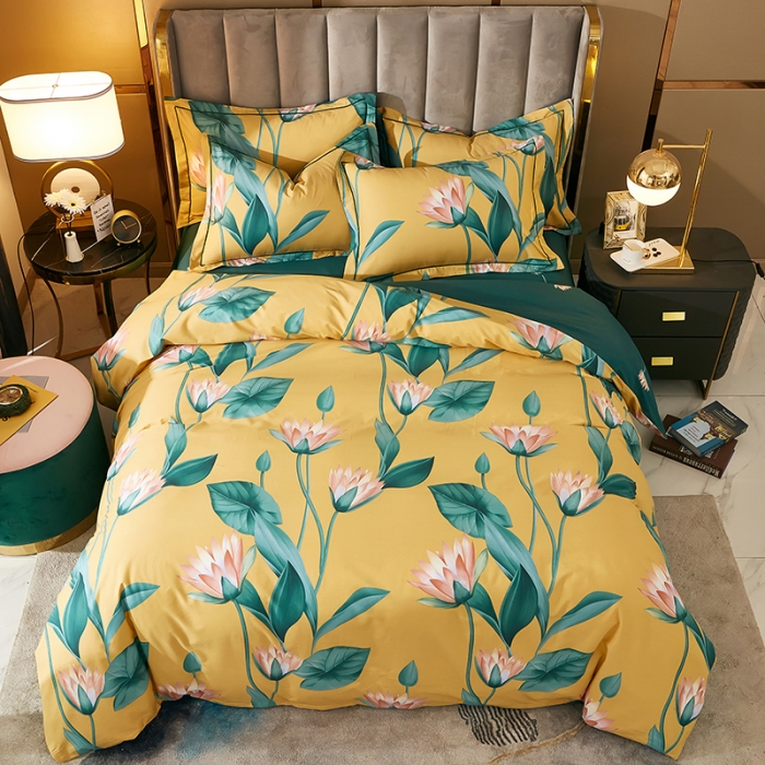 91家纺网 家纺一手货源 找家纺 雲归梦 2021全棉大版四件套中国风花卉 蝶依沉香（黄）