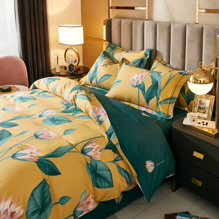 91家纺网 家纺一手货源 找家纺 雲归梦 2021全棉大版四件套中国风花卉 蝶依沉香（黄）