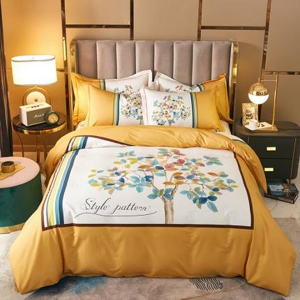 91家纺网 家纺一手货源 找家纺 雲归梦 2021全棉大版四件套中国风花卉 红叶题诗