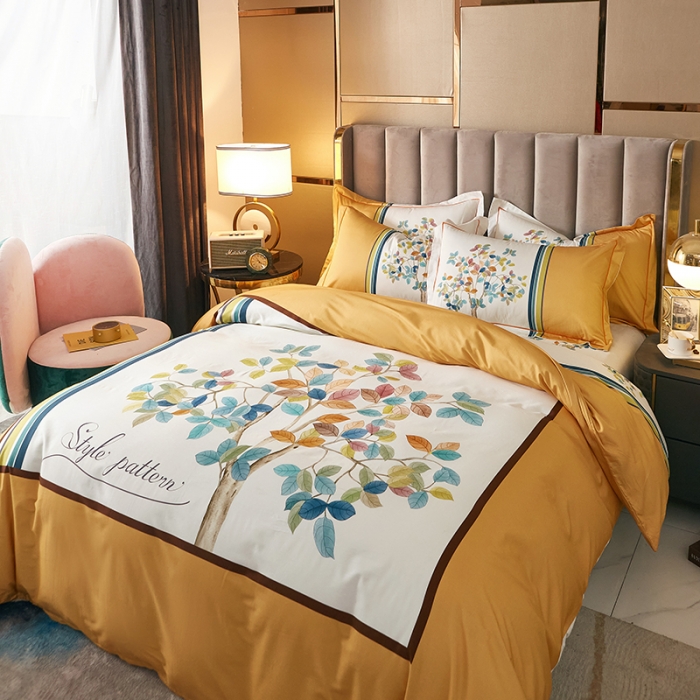 91家纺网 家纺一手货源 找家纺 雲归梦 2021全棉大版四件套中国风花卉 红叶题诗