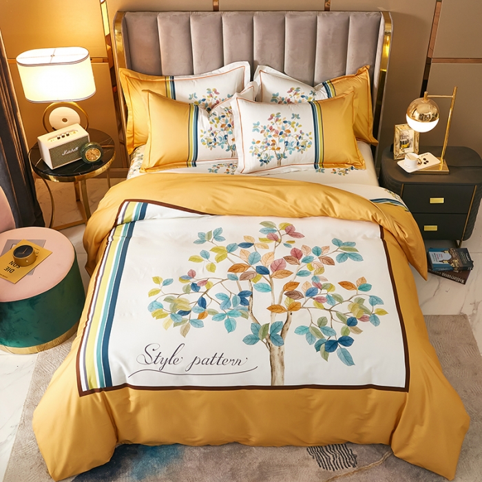 91家纺网 家纺一手货源 找家纺 雲归梦 2021全棉大版四件套中国风花卉 红叶题诗