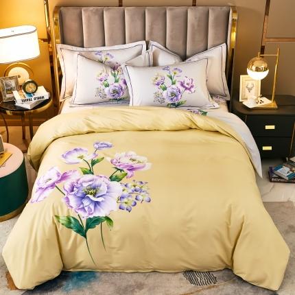 91家纺网 家纺一手货源 找家纺 雲归梦 2021全棉大版四件套中国风花卉花眠黄