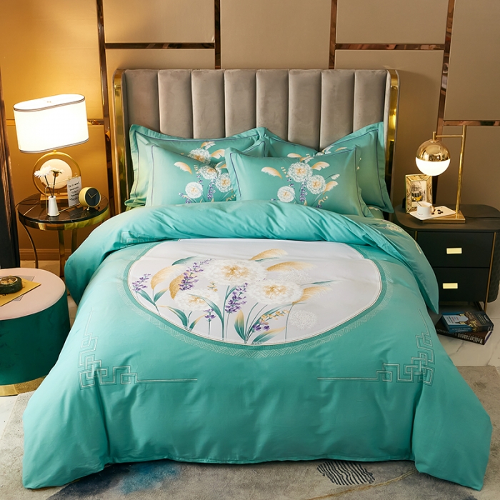 91家纺网 家纺一手货源 找家纺 雲归梦 2021全棉大版四件套中国风花卉芦苇漾情