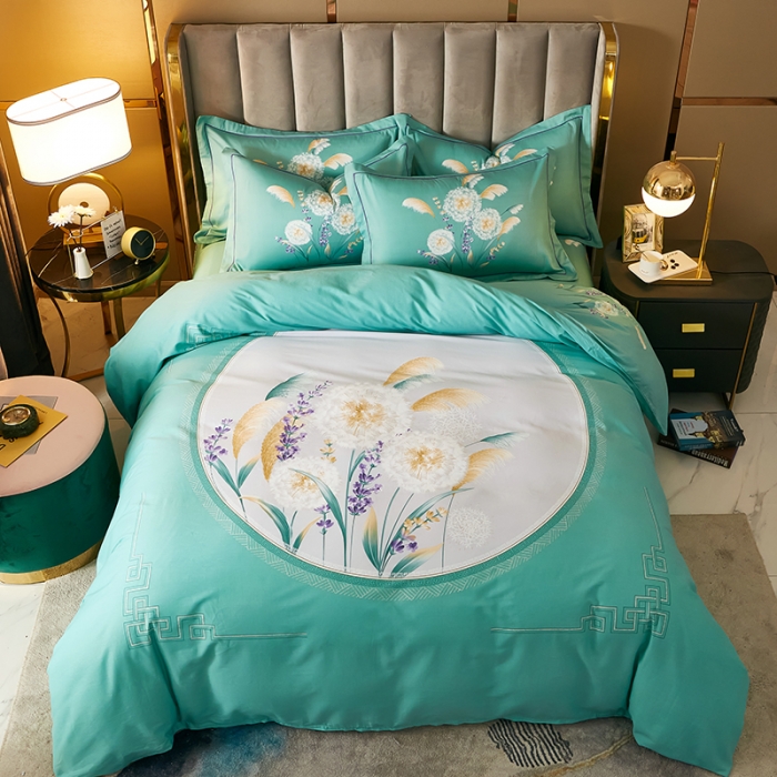 91家纺网 家纺一手货源 找家纺 雲归梦 2021全棉大版四件套中国风花卉芦苇漾情