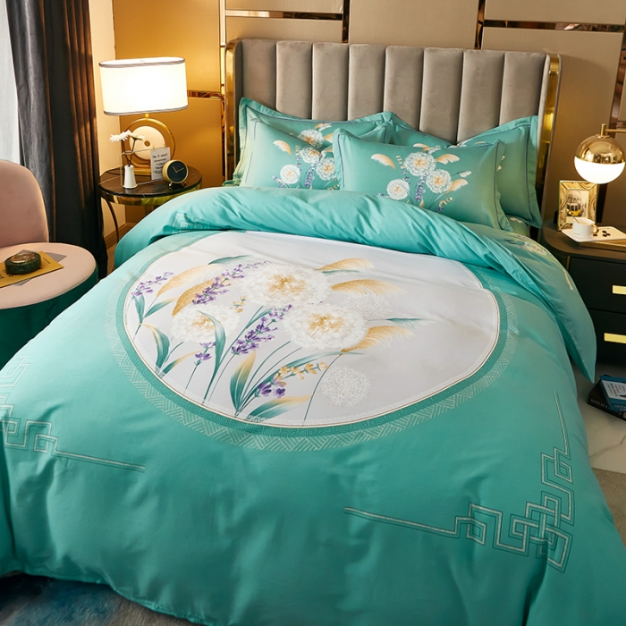 91家纺网 家纺一手货源 找家纺 雲归梦 2021全棉大版四件套中国风花卉芦苇漾情