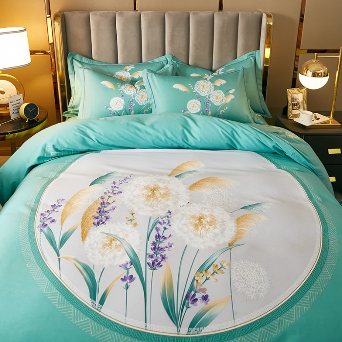 91家纺网 家纺一手货源 找家纺 雲归梦 2021全棉大版四件套中国风花卉芦苇漾情