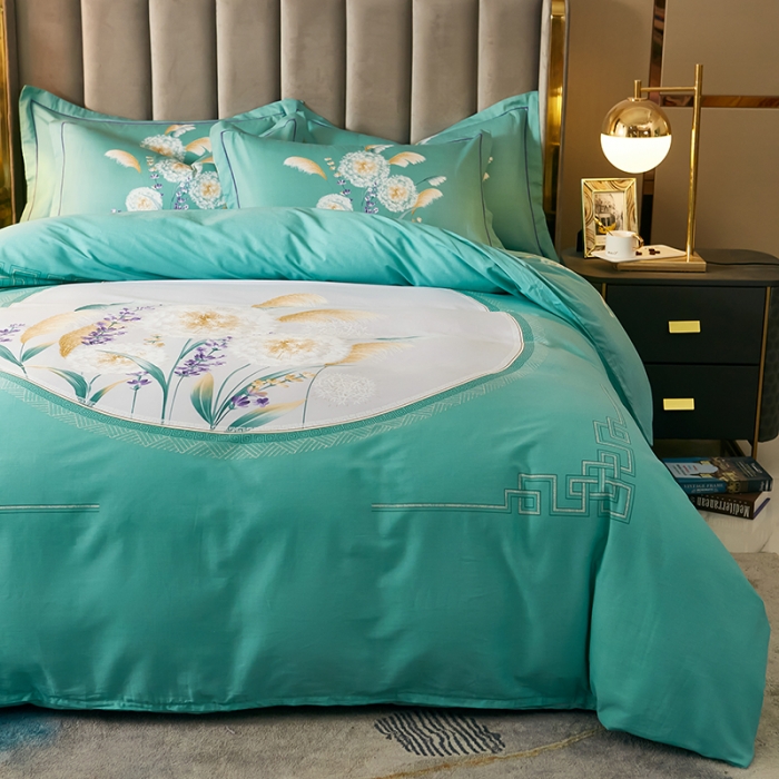 91家纺网 家纺一手货源 找家纺 雲归梦 2021全棉大版四件套中国风花卉芦苇漾情