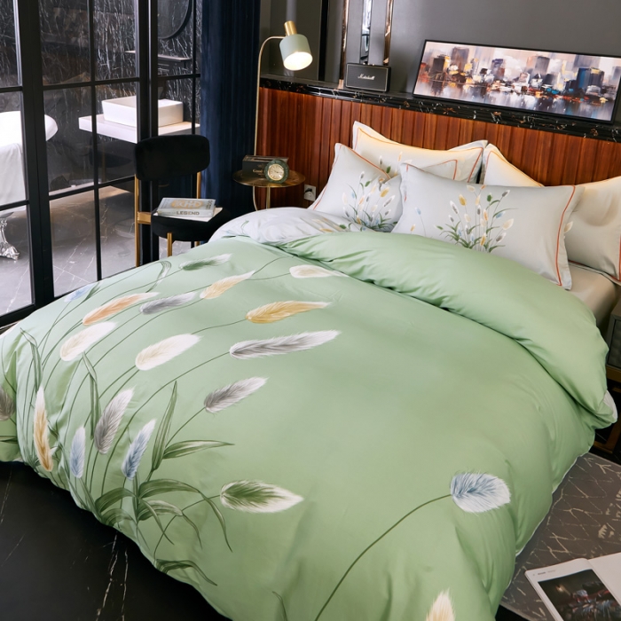 91家纺网 家纺一手货源 找家纺 雲归梦 2021全棉大版四件套中国风花卉 麦田印象-绿