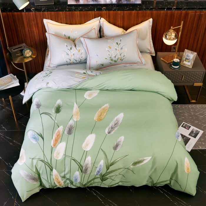 91家纺网 家纺一手货源 找家纺 雲归梦 2021全棉大版四件套中国风花卉 麦田印象-绿