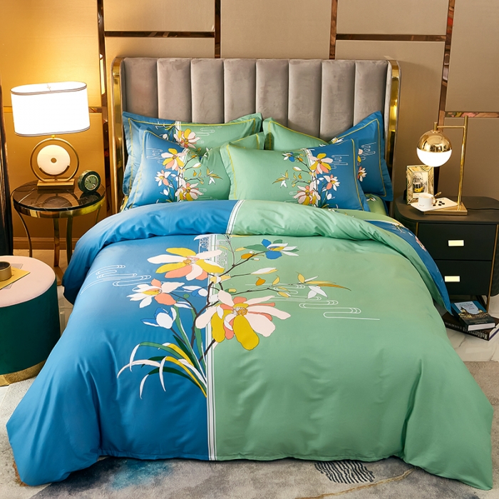 91家纺网 家纺一手货源 找家纺 雲归梦 2021全棉大版四件套中国风花卉 美人吟（绿）