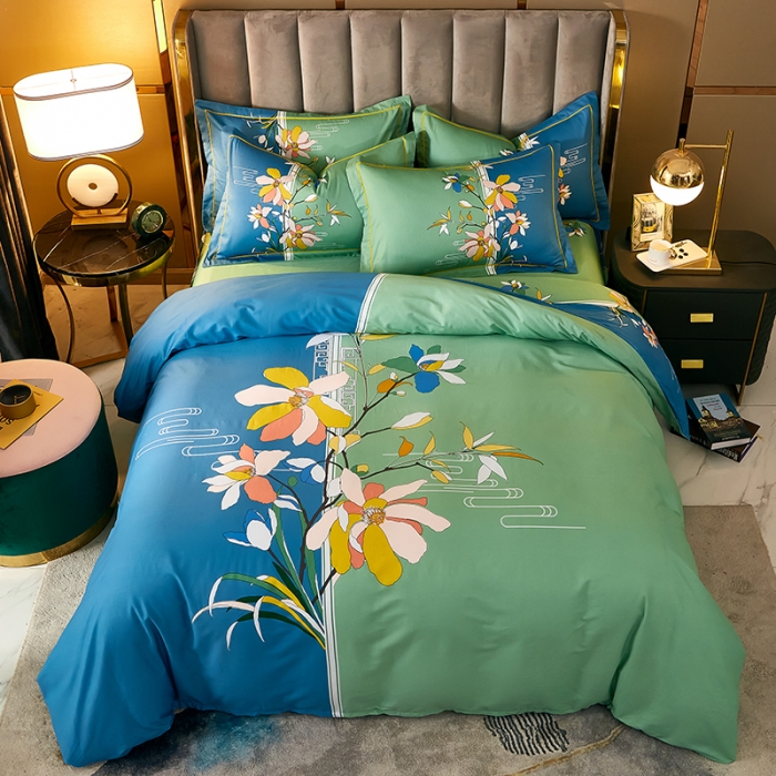 91家纺网 家纺一手货源 找家纺 雲归梦 2021全棉大版四件套中国风花卉 美人吟（绿）