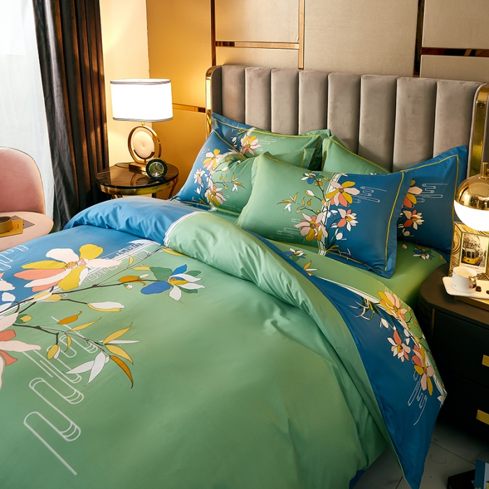 91家纺网 家纺一手货源 找家纺 雲归梦 2021全棉大版四件套中国风花卉 美人吟（绿）