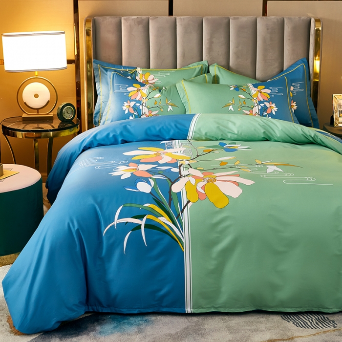 91家纺网 家纺一手货源 找家纺 雲归梦 2021全棉大版四件套中国风花卉 美人吟（绿）