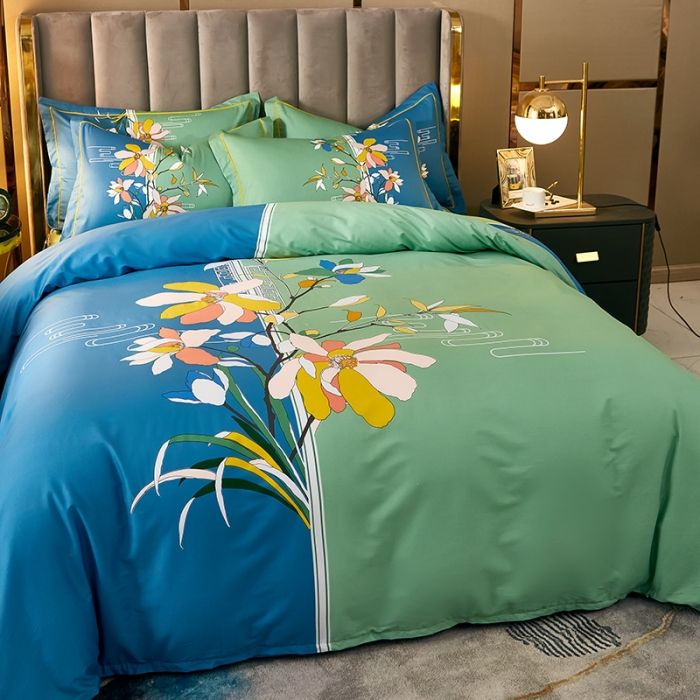 91家纺网 家纺一手货源 找家纺 雲归梦 2021全棉大版四件套中国风花卉 美人吟（绿）