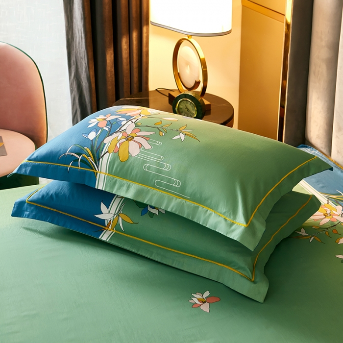 91家纺网 家纺一手货源 找家纺 雲归梦 2021全棉大版四件套中国风花卉 美人吟（绿）