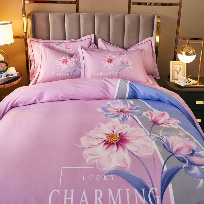 91家纺网 家纺一手货源 找家纺 雲归梦 2021全棉大版四件套中国风花卉 魅兰莎（粉）