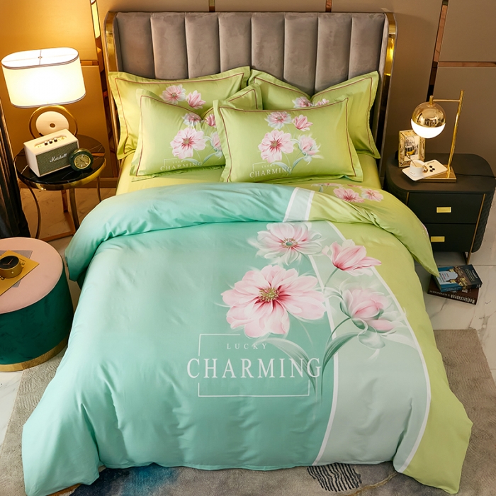 91家纺网 家纺一手货源 找家纺 雲归梦 2021全棉大版四件套中国风花卉 魅兰莎（绿）