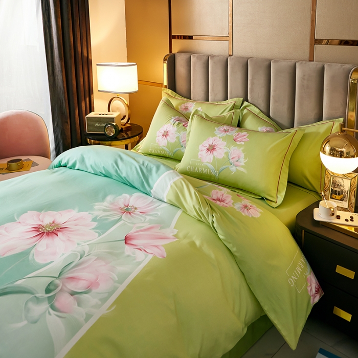 91家纺网 家纺一手货源 找家纺 雲归梦 2021全棉大版四件套中国风花卉 魅兰莎（绿）