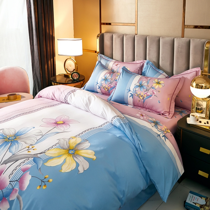 91家纺网 家纺一手货源 找家纺 雲归梦 2021全棉大版四件套中国风花卉 俏丽多姿（粉兰）