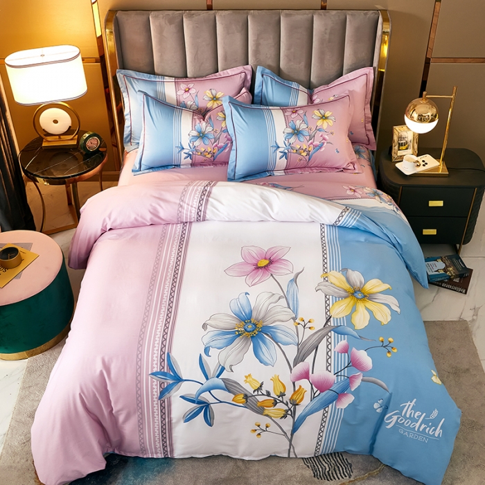 91家纺网 家纺一手货源 找家纺 雲归梦 2021全棉大版四件套中国风花卉 俏丽多姿（粉兰）