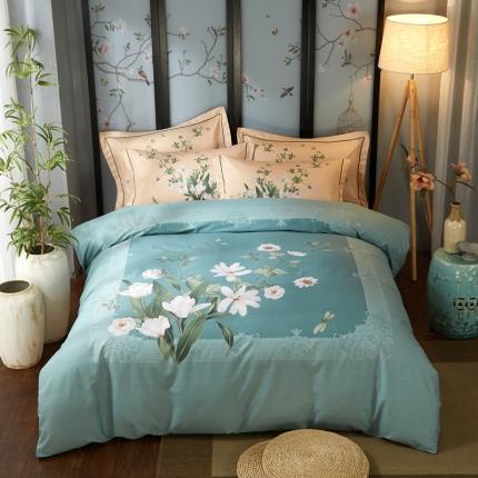 雲归梦 2021全棉大版四件套中国风花卉 清新百合