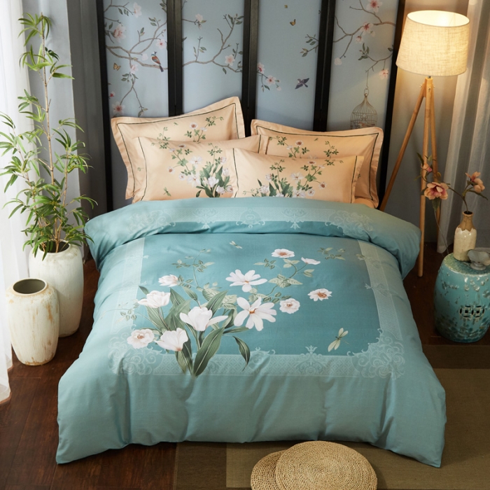 91家纺网 家纺一手货源 找家纺 雲归梦 2021全棉大版四件套中国风花卉 清新百合