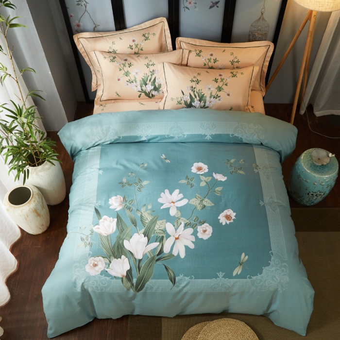 91家纺网 家纺一手货源 找家纺 雲归梦 2021全棉大版四件套中国风花卉 清新百合