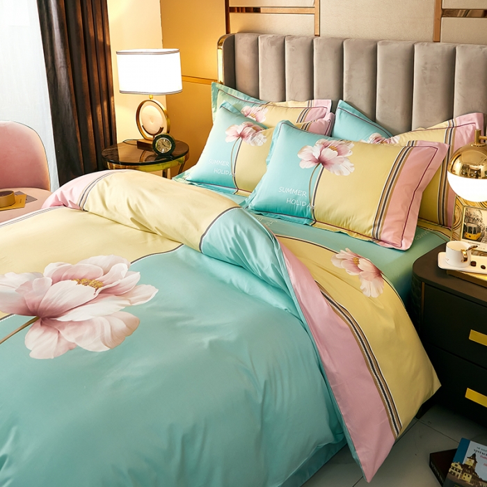 91家纺网 家纺一手货源 找家纺 雲归梦 2021全棉大版四件套中国风花卉 水语自然（粉）