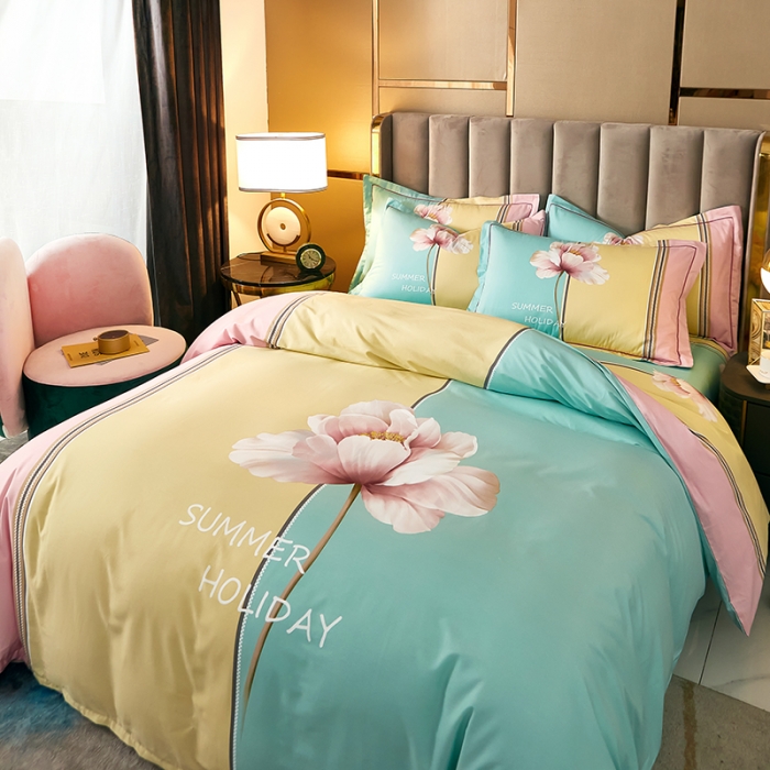 91家纺网 家纺一手货源 找家纺 雲归梦 2021全棉大版四件套中国风花卉 水语自然（粉）