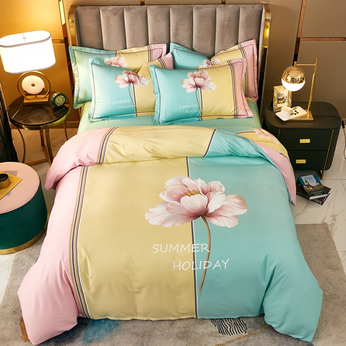 91家纺网 家纺一手货源 找家纺 雲归梦 2021全棉大版四件套中国风花卉 水语自然（粉）