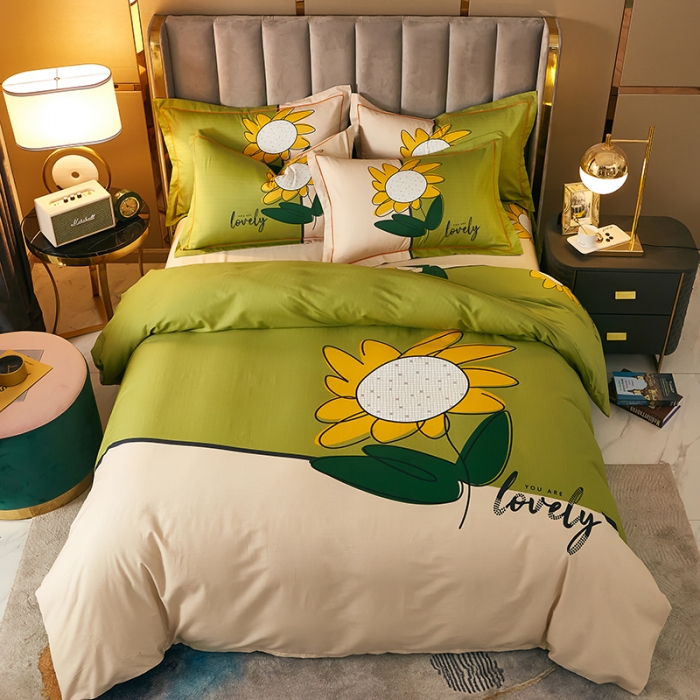 91家纺网 家纺一手货源 找家纺 雲归梦 2021全棉大版四件套中国风花卉 天生丽质（绿）