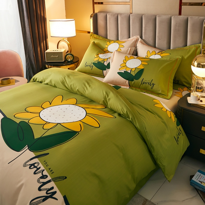 91家纺网 家纺一手货源 找家纺 雲归梦 2021全棉大版四件套中国风花卉 天生丽质（绿）