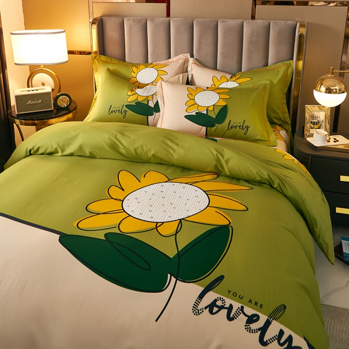 91家纺网 家纺一手货源 找家纺 雲归梦 2021全棉大版四件套中国风花卉 天生丽质（绿）