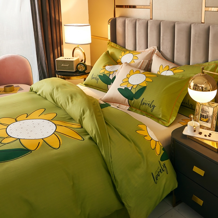 91家纺网 家纺一手货源 找家纺 雲归梦 2021全棉大版四件套中国风花卉 天生丽质（绿）