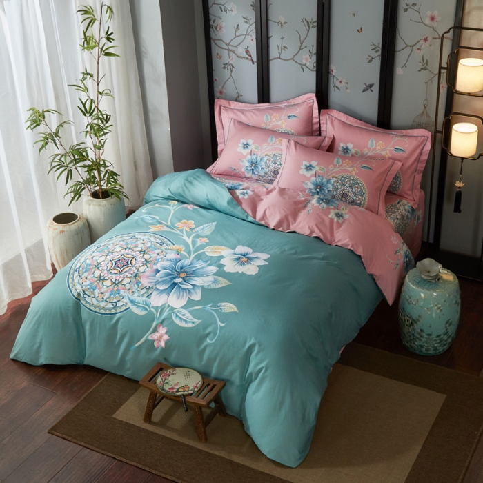 91家纺网 家纺一手货源 找家纺 雲归梦 2021全棉大版四件套中国风花卉 晓窗花梦