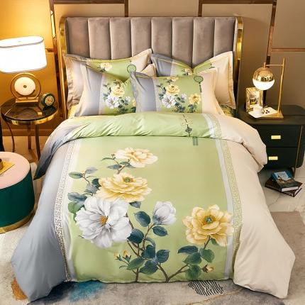 雲归梦 2021全棉大版四件套中国风花卉 烟花易冷（绿）