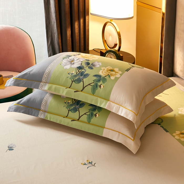 91家纺网 家纺一手货源 找家纺 雲归梦 2021全棉大版四件套中国风花卉 烟花易冷（绿）